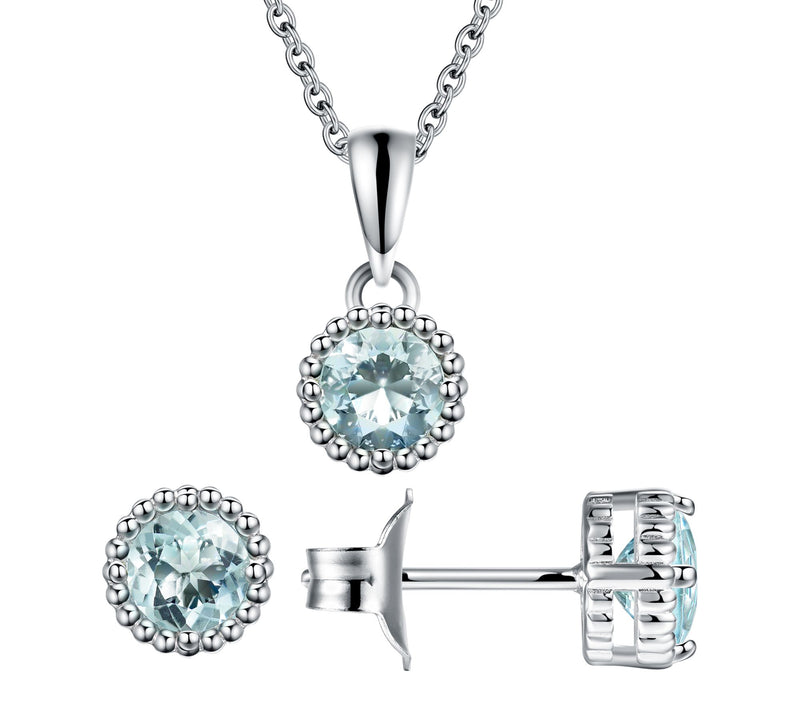 Affinity Gems Halo Birthstone Necklace & Earring Set, Sterling — View 5