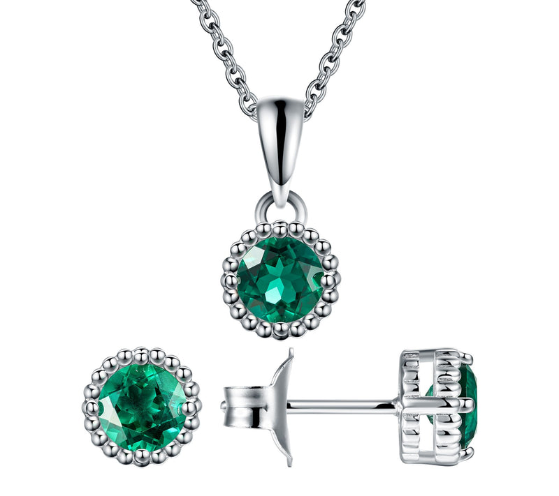 Affinity Gems Halo Birthstone Necklace & Earring Set, Sterling — View 11