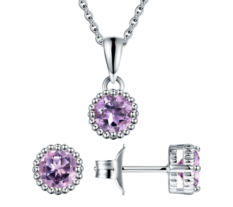 Affinity Gems Halo Birthstone Necklace & Earring Set, Sterling — View 17