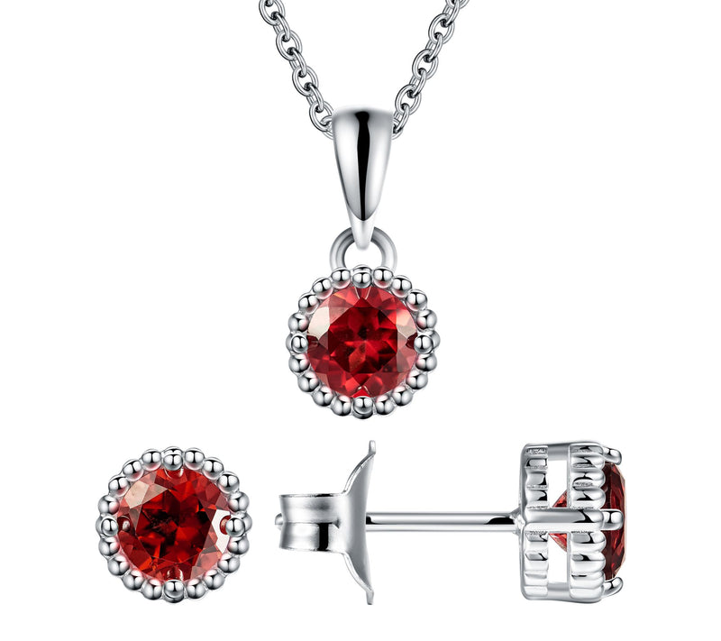 Affinity Gems Halo Birthstone Necklace & Earring Set, Sterling — View 15