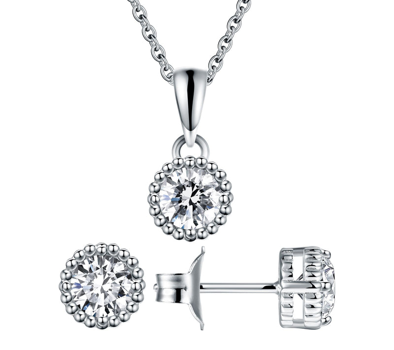 Affinity Gems Halo Birthstone Necklace & Earring Set, Sterling — View 25
