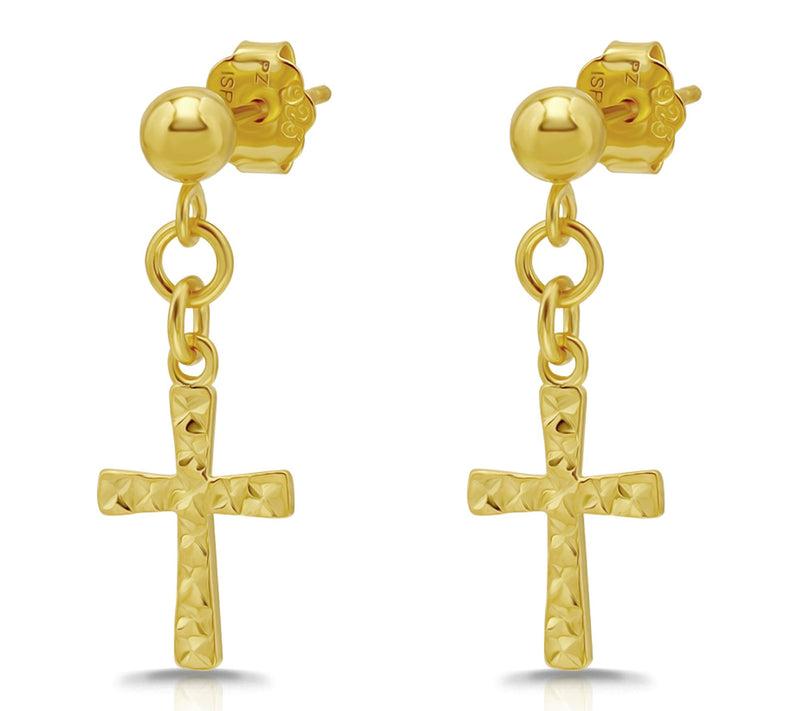 Or Paz Diamond Cut Textured Cross Dangle Earrings — View 4