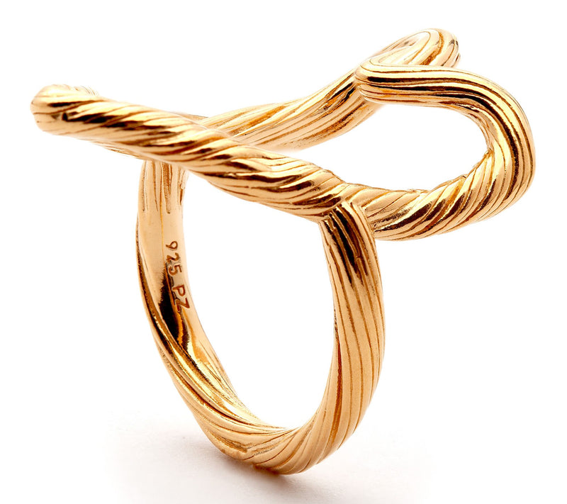 Or Paz Sterling Silver Vine Design Elongated Heart Ring — View 2
