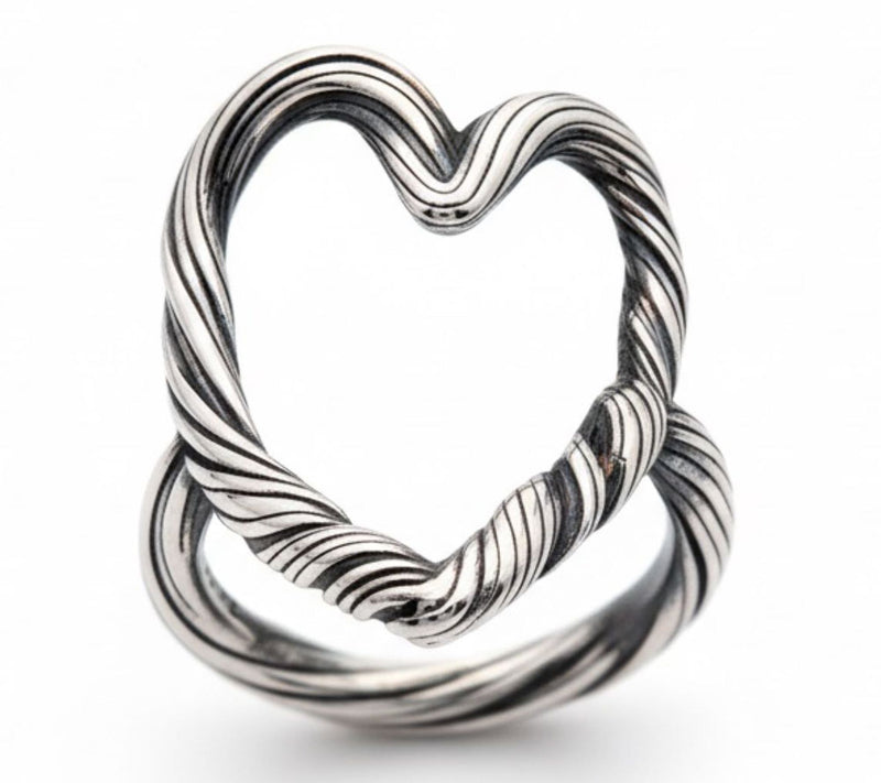 Or Paz Sterling Silver Vine Design Elongated Heart Ring — View 3