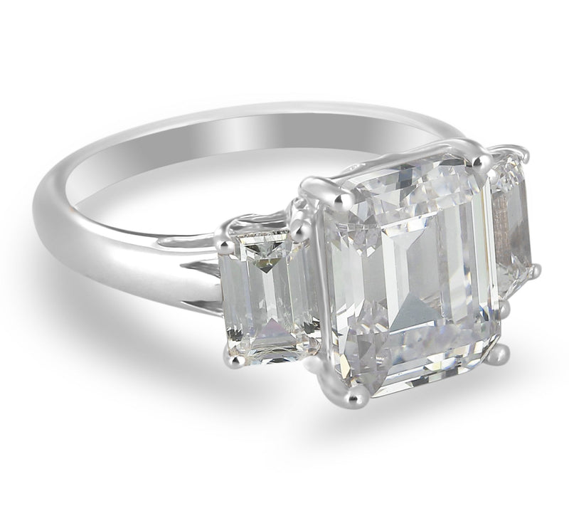 Diamonique x Kathy Levine Emerald Cut  3-StoneRing, Sterling — View 3