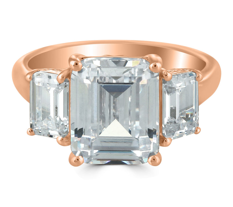 Diamonique x Kathy Levine Emerald Cut  3-StoneRing, Sterling — View 12