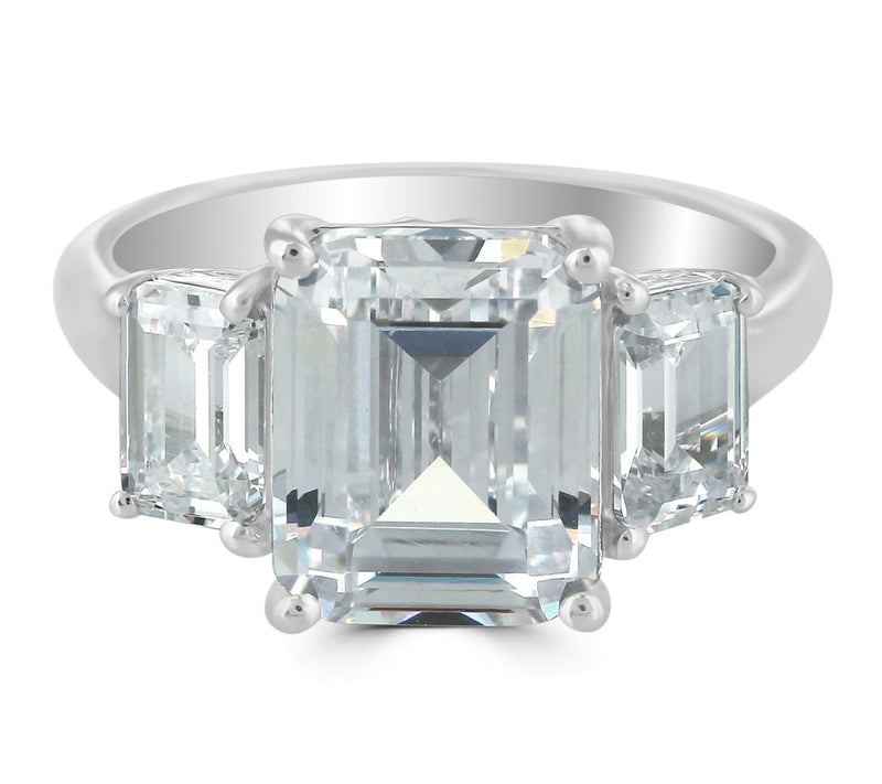 Diamonique x Kathy Levine Emerald Cut  3-StoneRing, Sterling — View 13