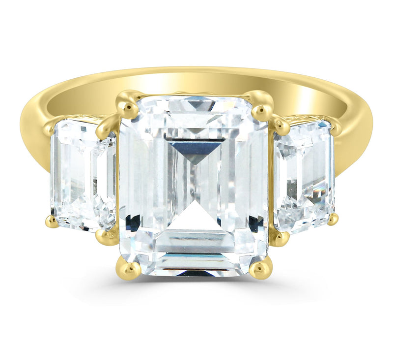 Diamonique x Kathy Levine Emerald Cut  3-StoneRing, Sterling — View 14