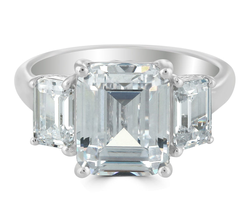 Diamonique x Kathy Levine Emerald Cut  3-StoneRing, Sterling — Main view