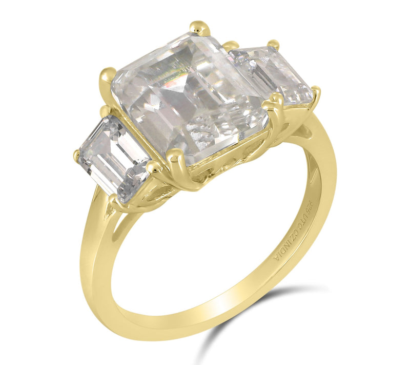 Diamonique x Kathy Levine Emerald Cut  3-StoneRing, Sterling — View 5