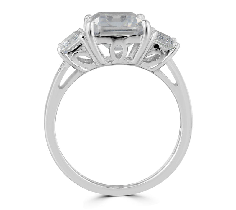 Diamonique x Kathy Levine Emerald Cut  3-StoneRing, Sterling — View 2