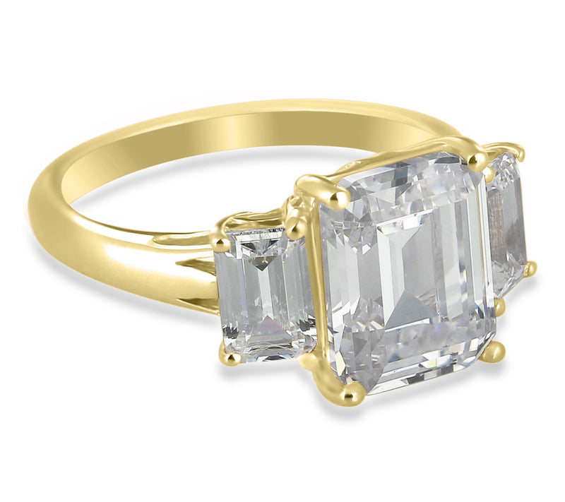 Diamonique x Kathy Levine Emerald Cut  3-StoneRing, Sterling — View 4