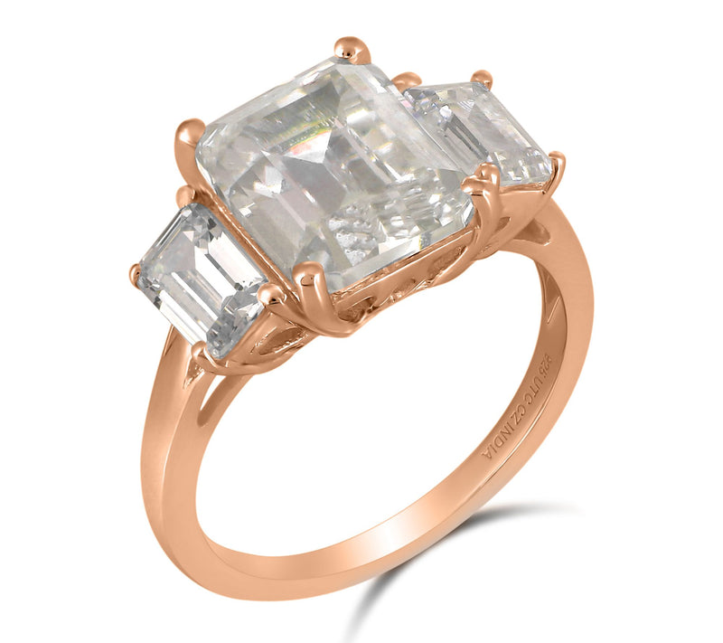 Diamonique x Kathy Levine Emerald Cut  3-StoneRing, Sterling — View 8
