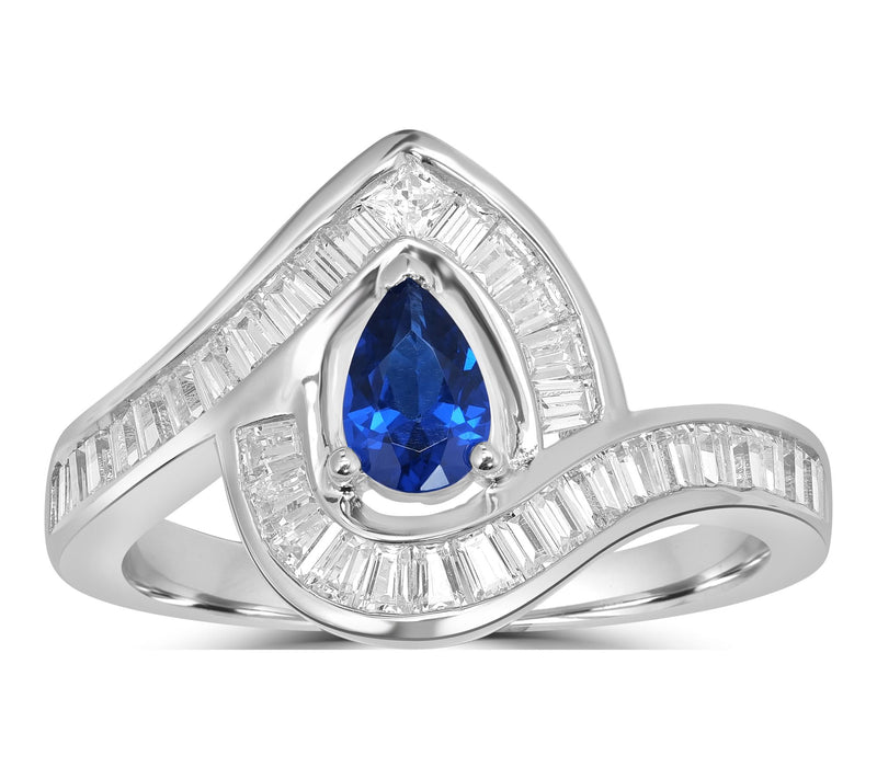 Diamonique x Kathy Levine Pear & Baguette Ring,Sterling — View 9