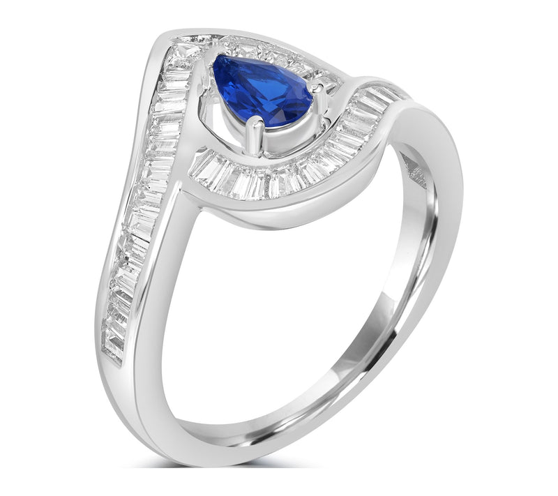 Diamonique x Kathy Levine Pear & Baguette Ring,Sterling — View 2