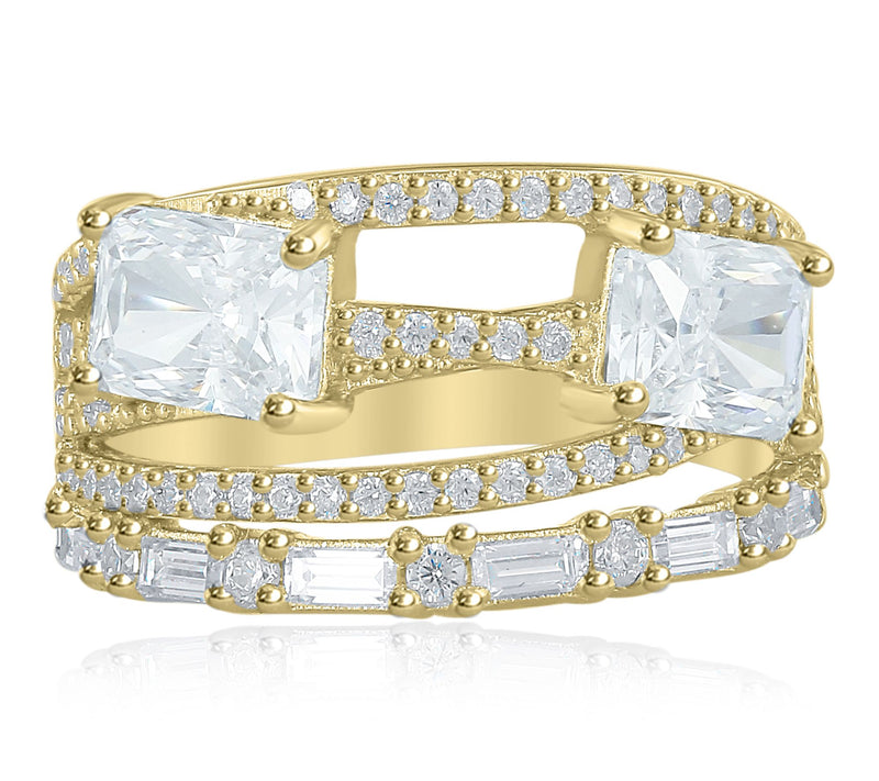 Diamonique x Kathy Levine Multi-Row Ring, 14K Gold Plated — Main view