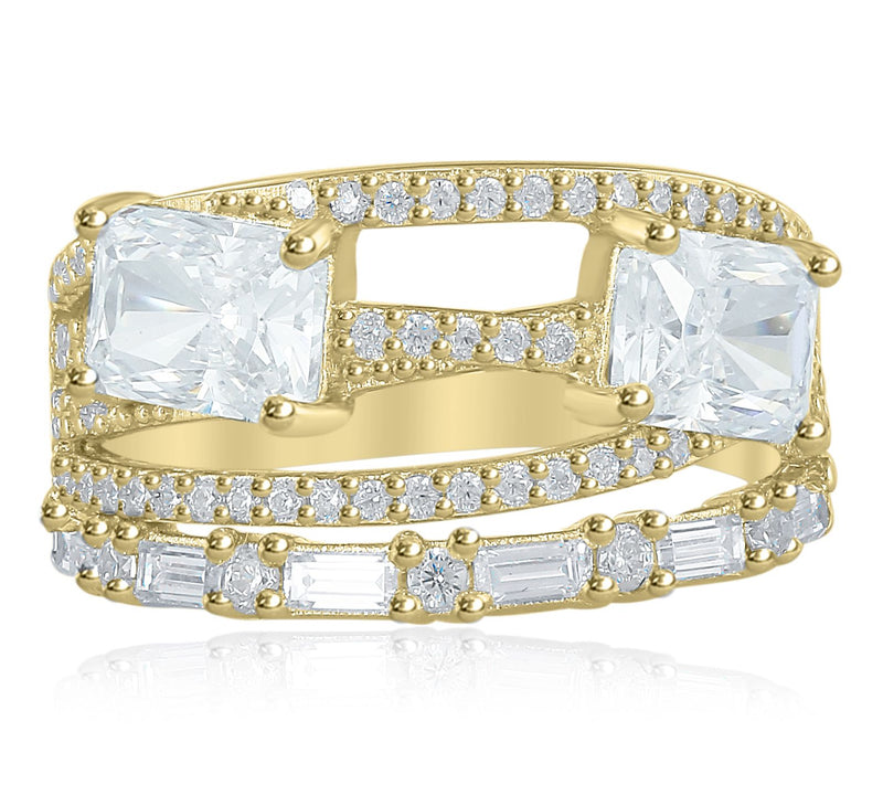 Diamonique x Kathy Levine Multi-Row Ring, 14K Gold Plated — View 9