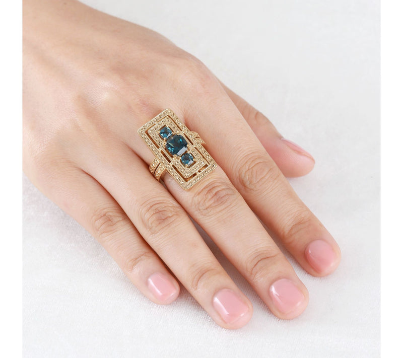 Dallas Prince 14K Clad Chrome Marcasite Blue Topaz Deco Ring — View 5