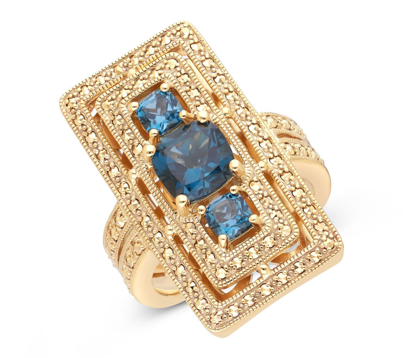 Dallas Prince 14K Clad Chrome Marcasite Blue Topaz Deco Ring — Main view