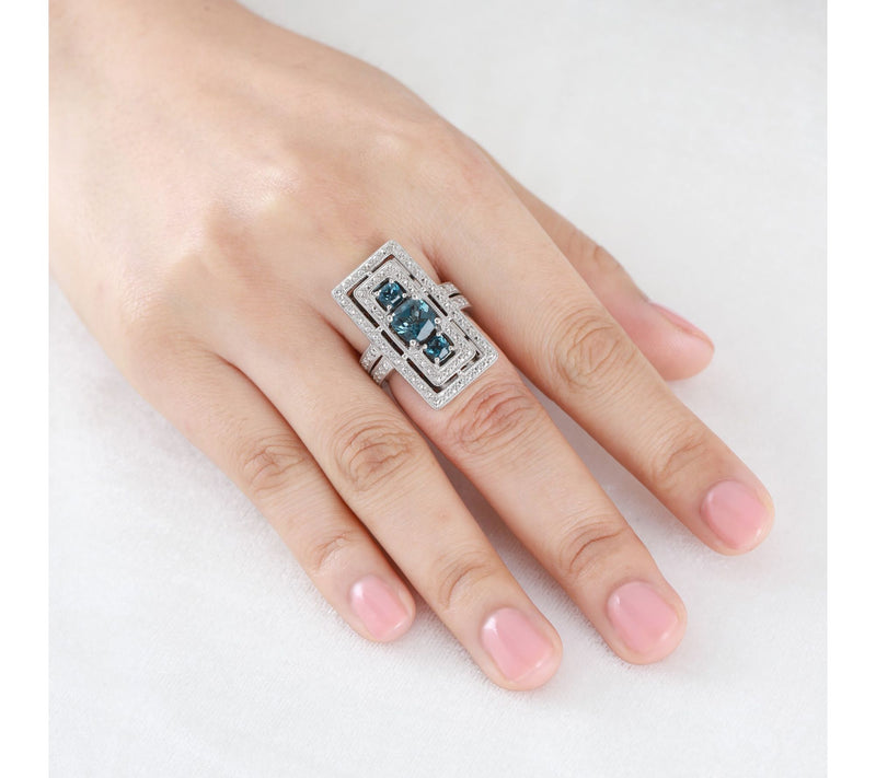 Dallas Prince Sterling Chrome Marcasite Blue Topaz Deco Ring — View 5