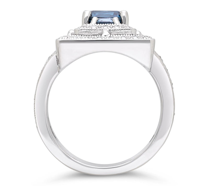 Dallas Prince Sterling Chrome Marcasite Blue Topaz Deco Ring — View 4