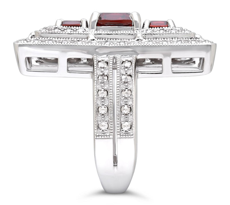 Dallas Prince Sterling Chrome Marcasite & Garnet Deco Ring — View 3