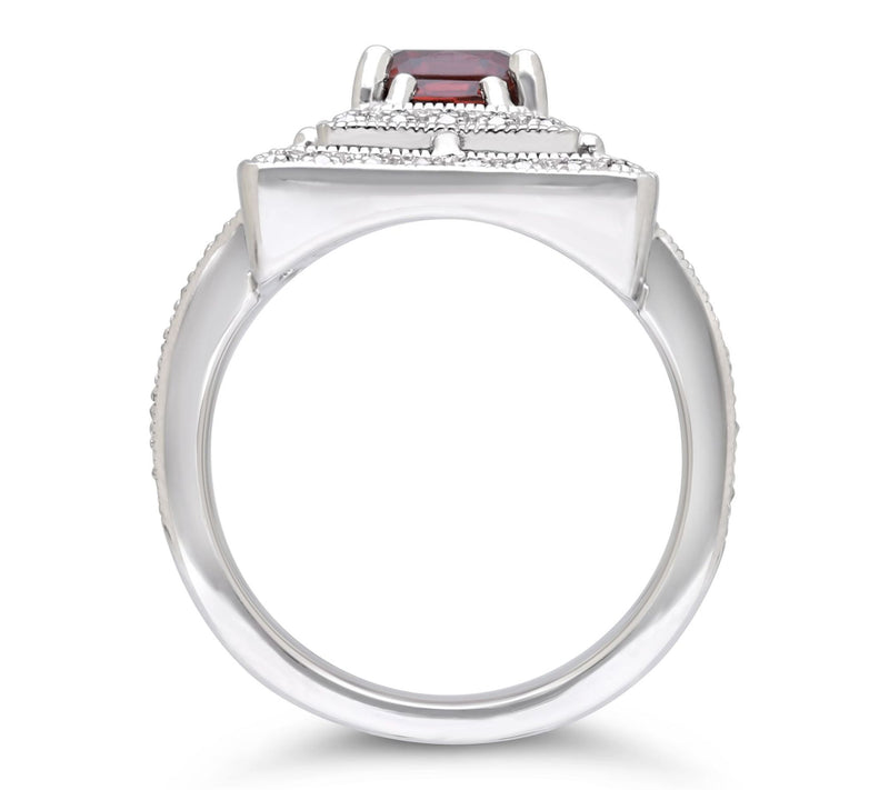 Dallas Prince Sterling Chrome Marcasite & Garnet Deco Ring — View 4