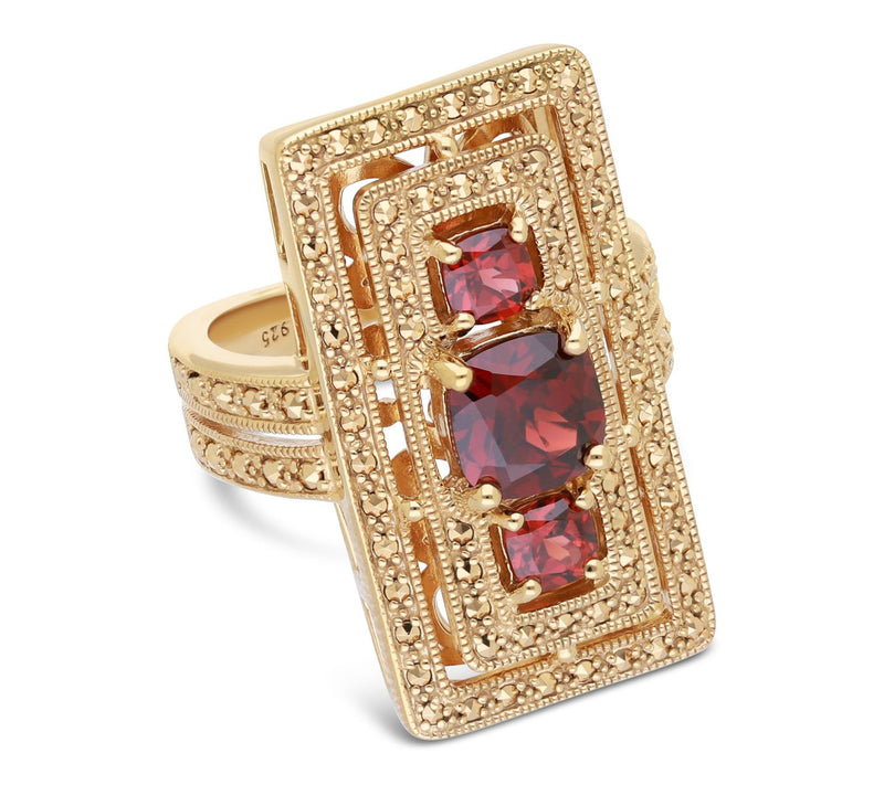 Dallas Prince 14K Clad Chrome Marcasite & Garnet Deco Ring — View 2