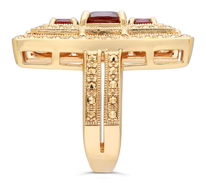 Dallas Prince 14K Clad Chrome Marcasite & Garnet Deco Ring — View 3