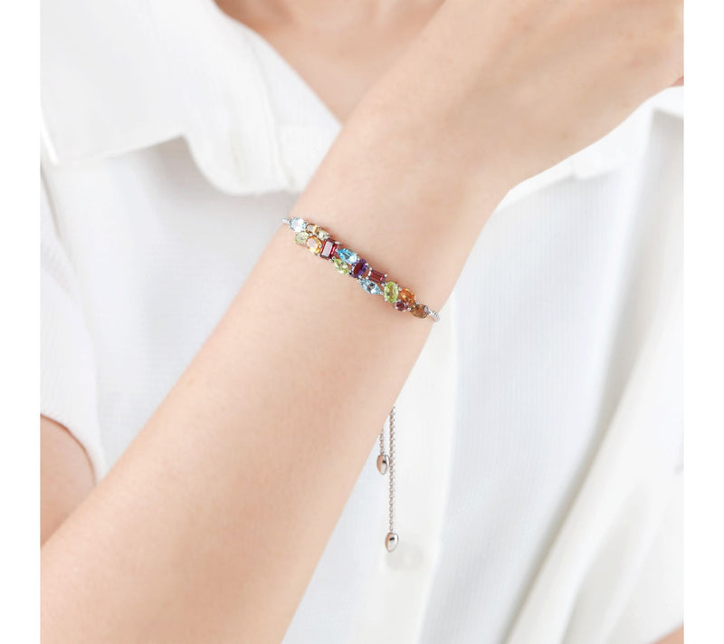Ariva Sterling Silver Gemstone Adjustable Friendship Bracelet — View 5