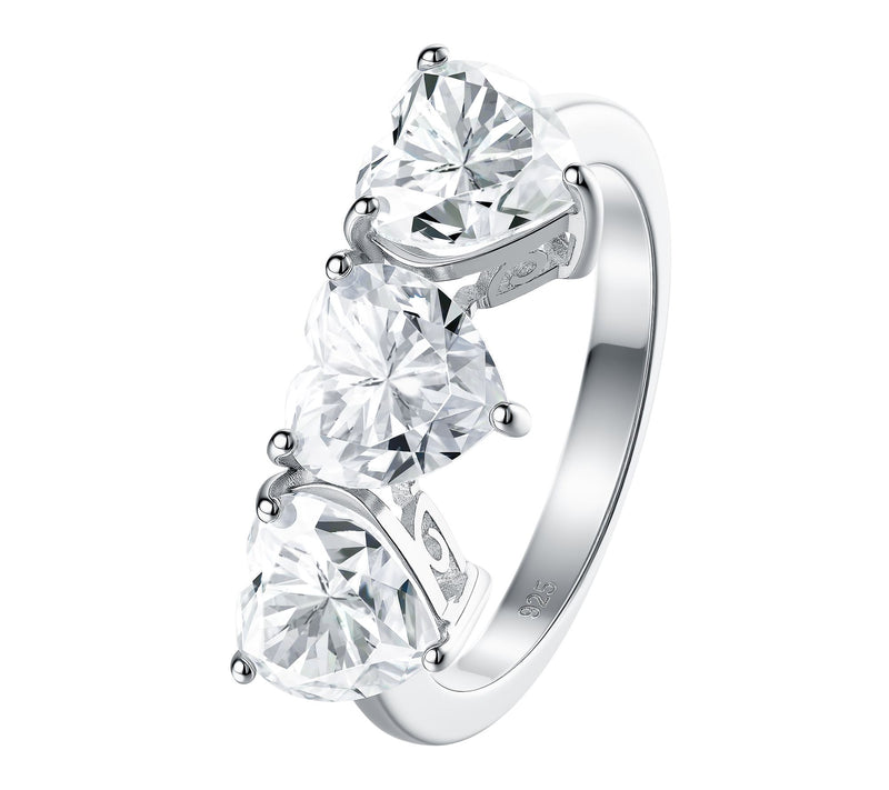 Moissanite Luxe 3-Stone Heart Ring, Sterling Silver — View 6