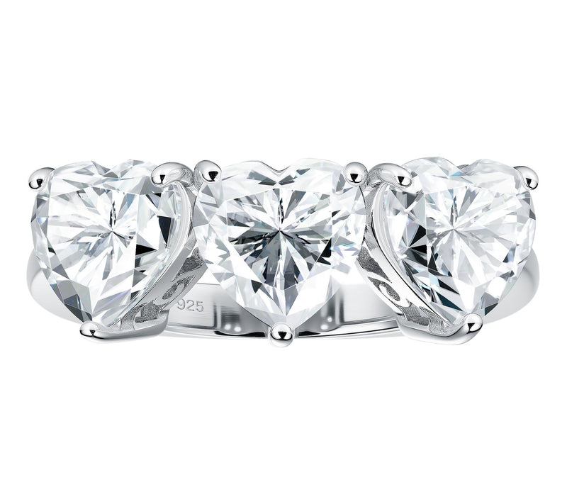 Moissanite Luxe 3-Stone Heart Ring, Sterling Silver — View 2