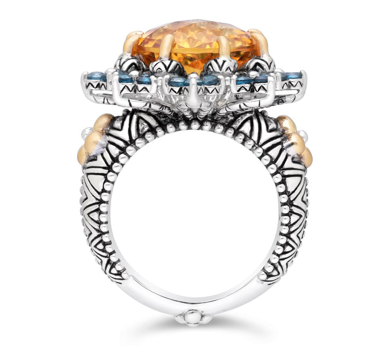 Barbara Bixby Sterling & 18K Citrine & Blue Topaz Floral Ring — View 4