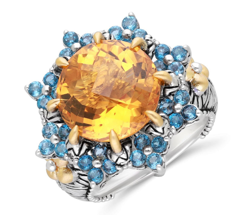 Barbara Bixby Sterling & 18K Citrine & Blue Topaz Floral Ring — Main view