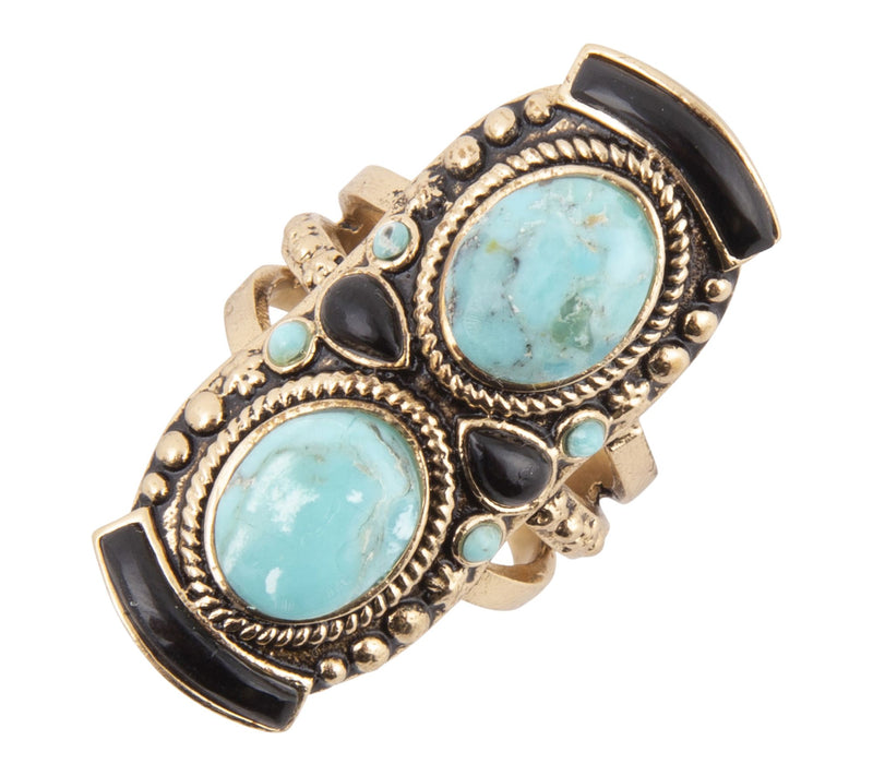 Barse Artisan Crafted Bronze Turquoise & Onyx Double Up Ring — View 7