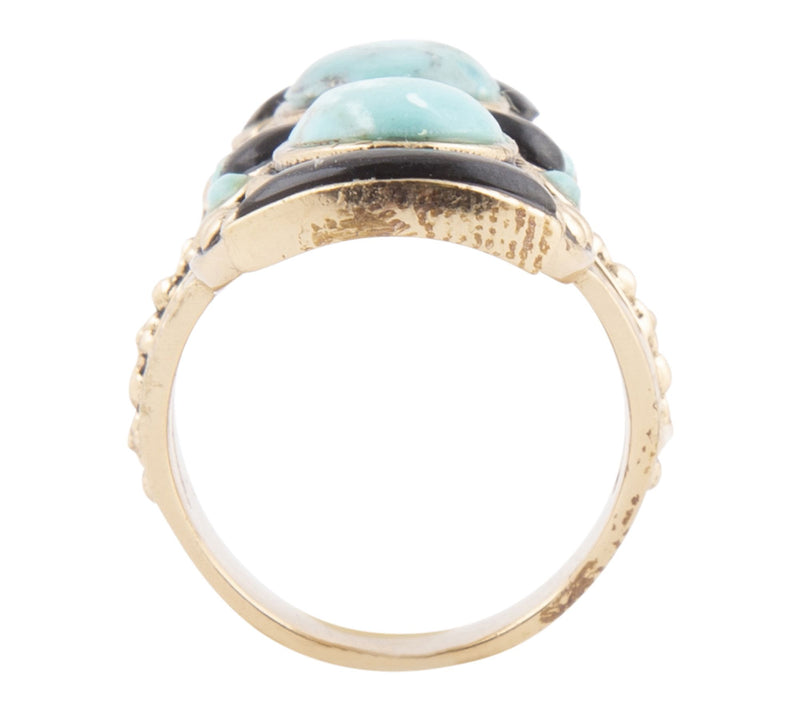 Barse Artisan Crafted Bronze Turquoise & Onyx Double Up Ring — View 2