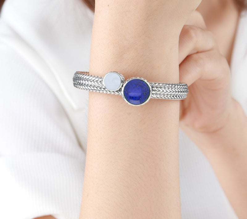 Tiffany Kay Studio Sterling Lapis & Topaz Gumdrop Cuff — View 5