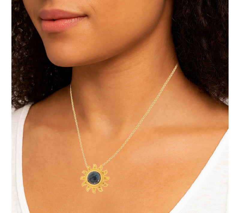 Artisan Crafted 14K Gold Plated Labradorite SunPendant — View 7