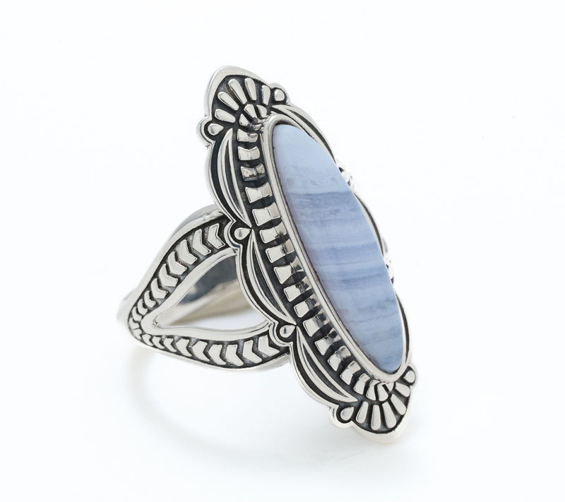 American West Sterling Elongated Oval Gemstone Textured Ring — View 8