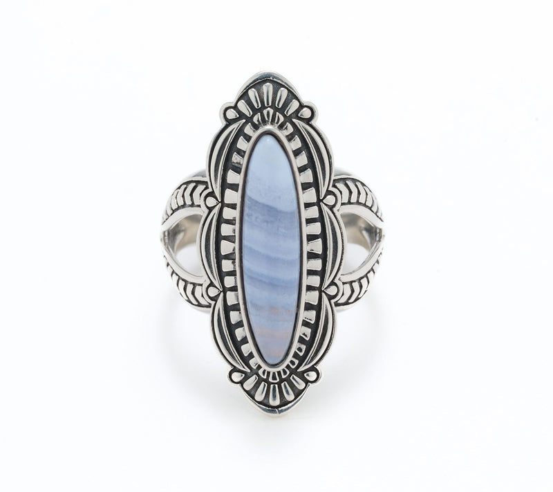American West Sterling Elongated Oval Gemstone Textured Ring — View 7