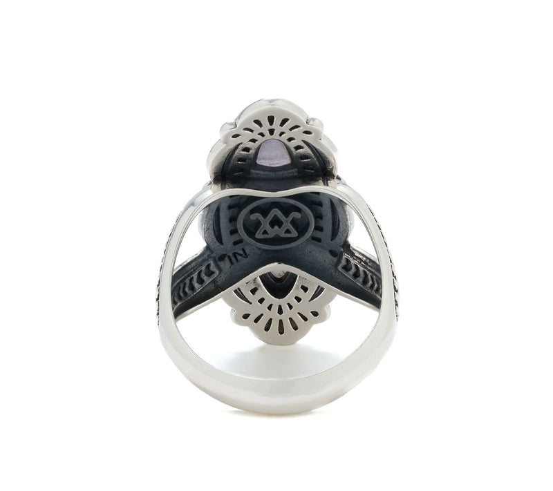 American West Sterling Elongated Oval Gemstone Textured Ring — View 9