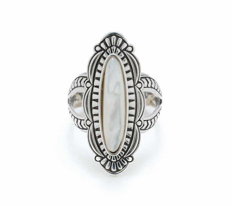 American West Sterling Elongated Oval Gemstone Textured Ring — Main view