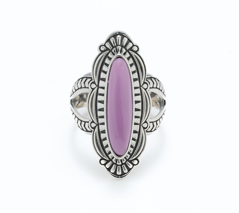 American West Sterling Elongated Oval Gemstone Textured Ring — View 5