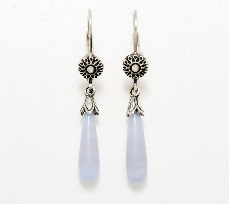 American West Sterling Teardrop Gemstone Squash Blossom Earring — View 10