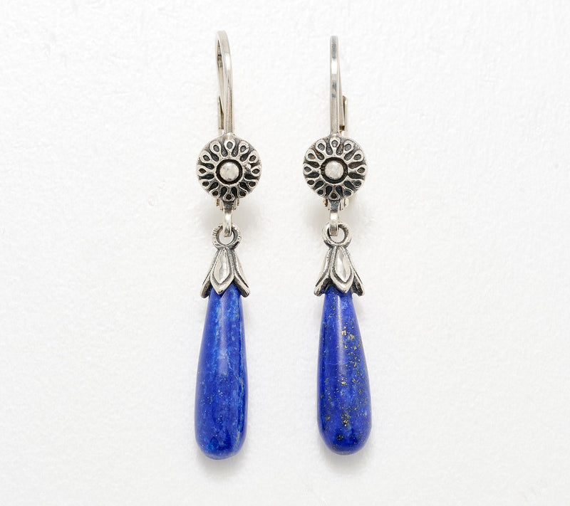 American West Sterling Teardrop Gemstone Squash Blossom Earring — View 11