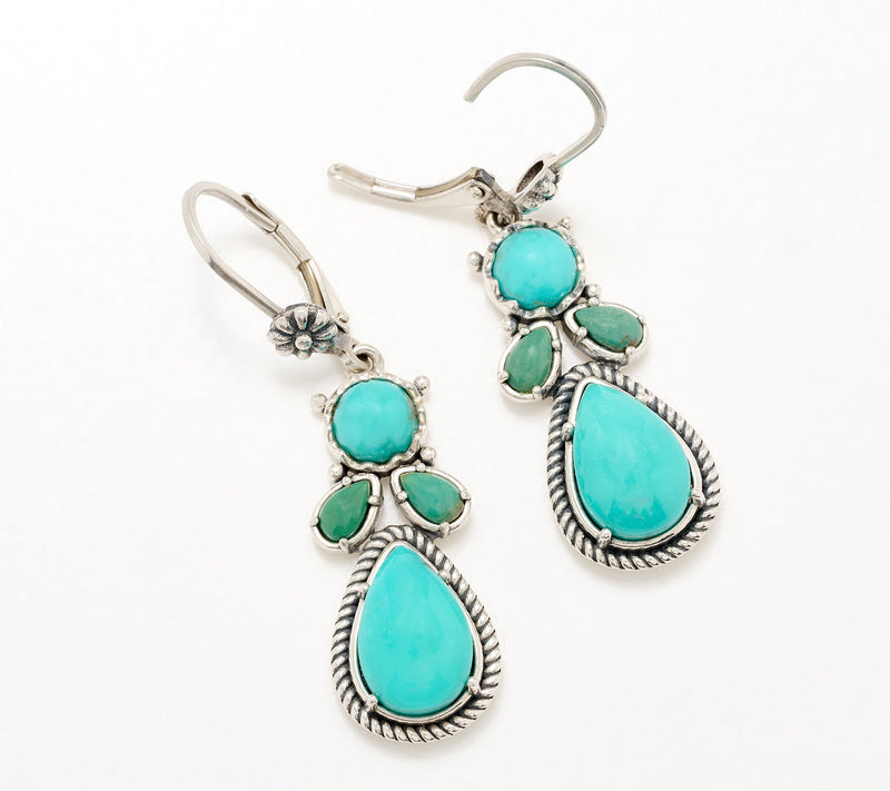 American West Sterling Turquoise Cluster Lever Back Earrings — View 2