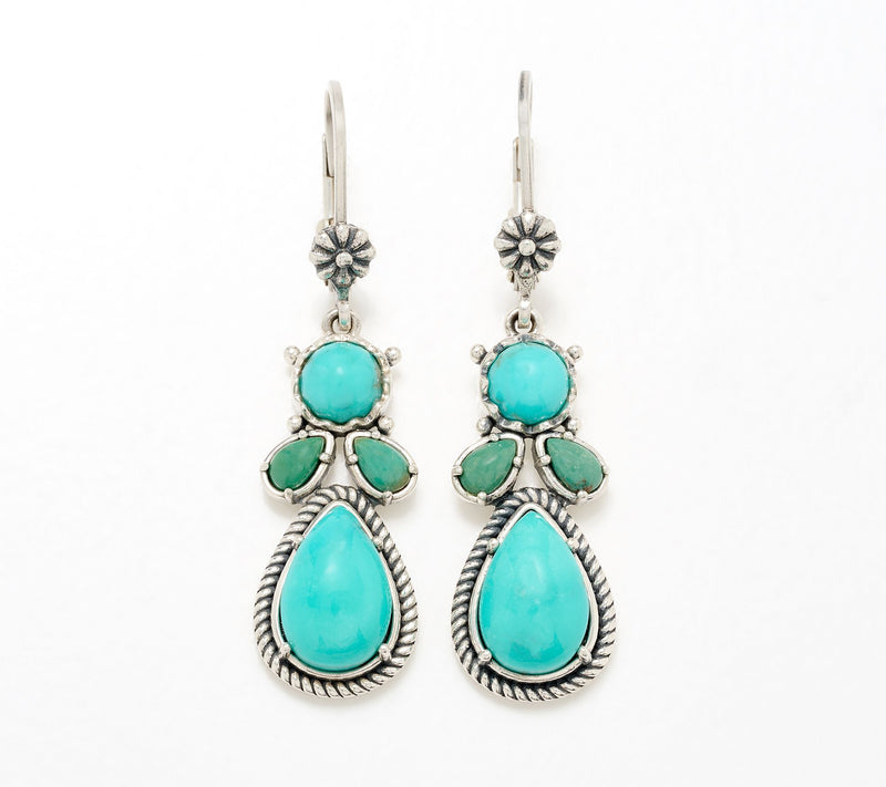 American West Sterling Turquoise Cluster Lever Back Earrings — Main view