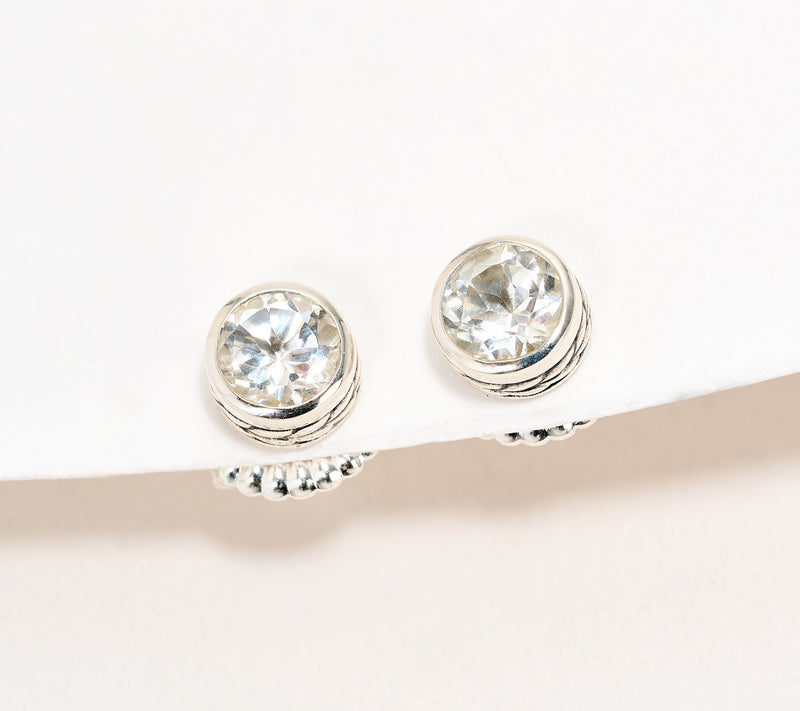 JAI Sterling Silver Round Gemstone Stud Earrings — View 14