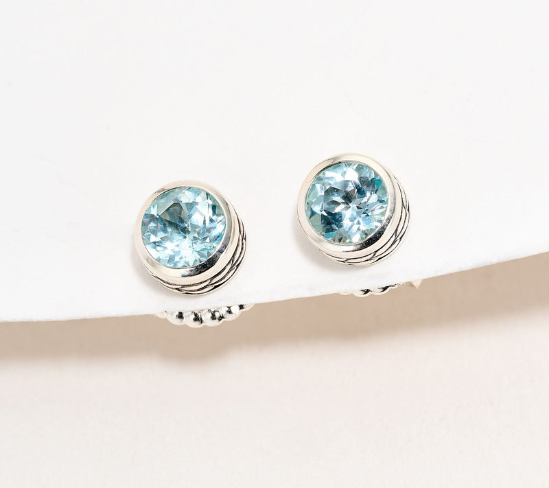 JAI Sterling Silver Round Gemstone Stud Earrings — View 15