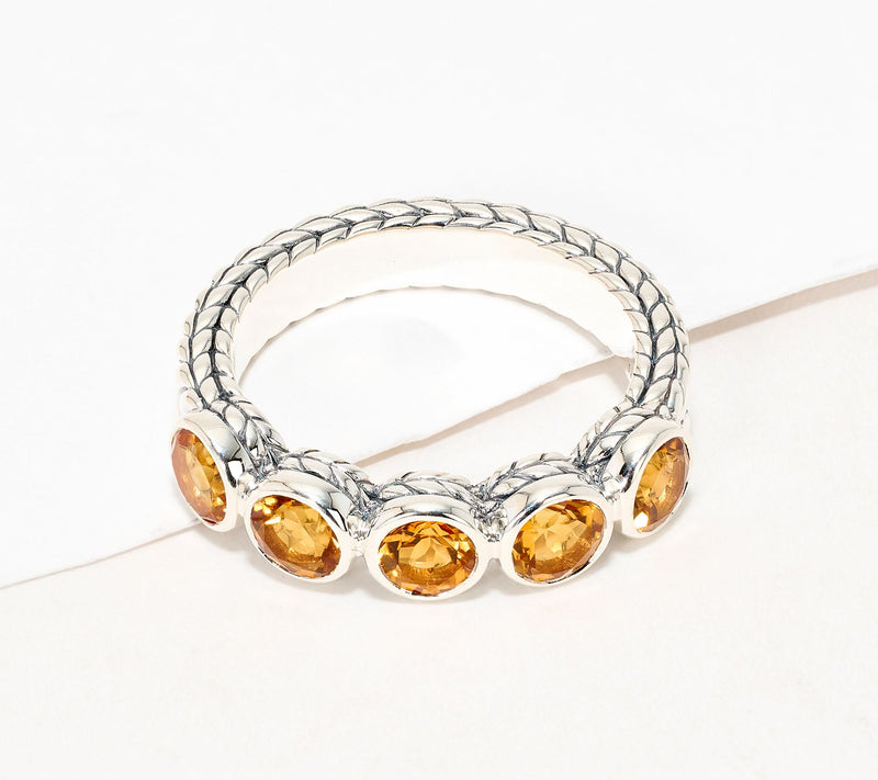 JAI Sterling Sterling Silver Round Gemsone Bezel Set Band Ring — View 13
